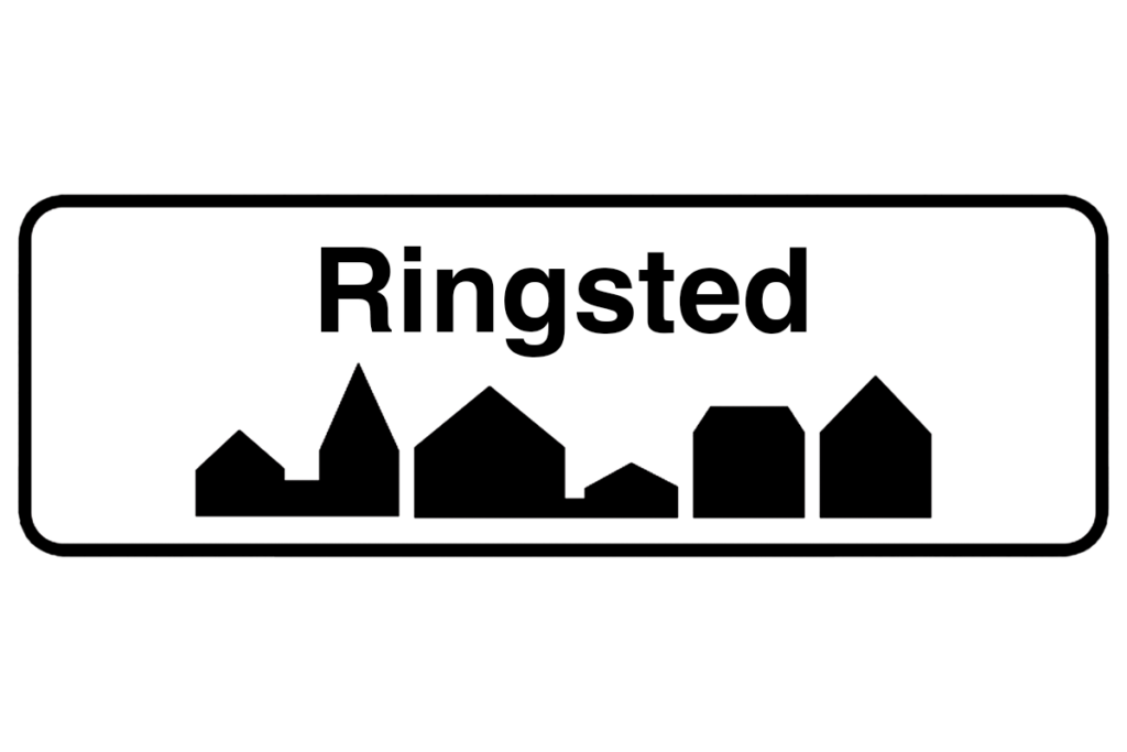 Byskilt med teksten "Ringsted" i fokus, der fremhæver bynavnet og understøtter vores malerfirma i Ringsted.